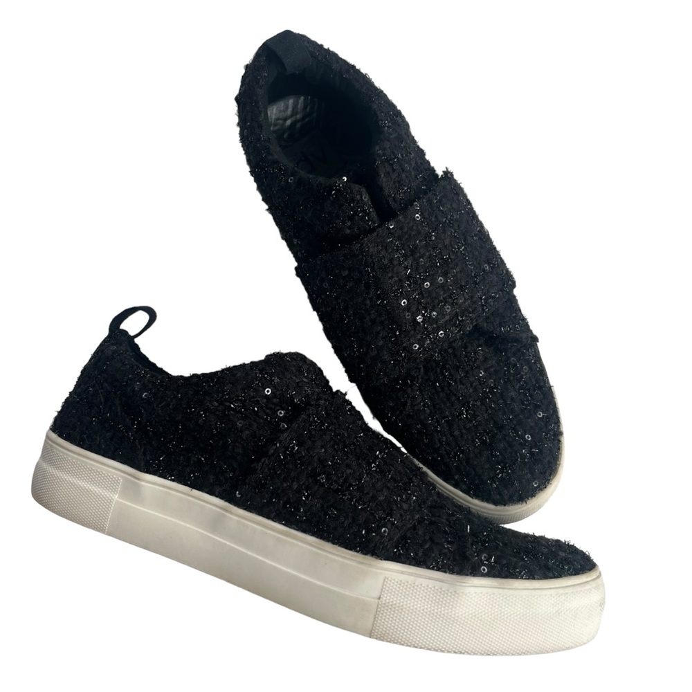 DV By Dolce Vita Womens Sz 10 Black Sequin Woven Slip On Platform Casual Sneaker